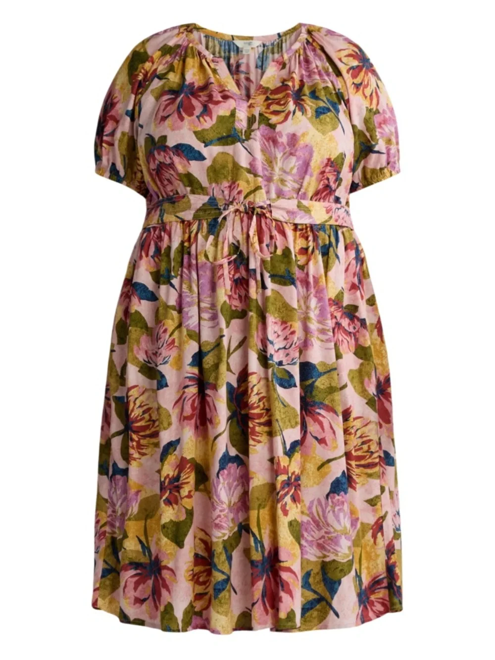 Terra & Sky Floral Puff Sleeve Midi Dress 3X Belted V Neck - Picture 11 of 11
